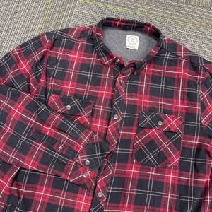 Voyager Mens XXL Flannel Shirt Red Black Plaid Button Front Lined Jacket